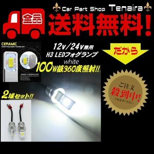 12v 24v 兼用 LED H3 フォグランプ 100w相当 無極性 プラチナ ホワイト 白色 ショートタイプ メール便送料無料 5