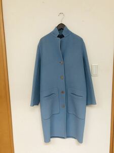 30万Ralph Lauren collection ブルーカシミヤブレンドロングコートUS4(SM相当)中古　イタリー製/ラルフローレン/超軽量/スタンドカラー