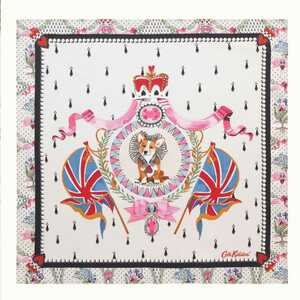 Cath Kidston Cath * Kidston Elizabeth woman . platinum jubi Lee silk scarf Corgi Britain .. England ..