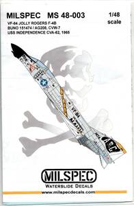 1/48MILSPEC Decals　ミルスペックデカール ML48-003 VF-84, JOLLY ROGERS, F-4B PHANTOM, USS INDEPENDENCE, CVA-62, CVW-7 1965