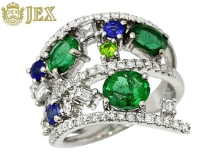 Emerald Pt900 emerald sapphire green garnet diamond ring NO.127429