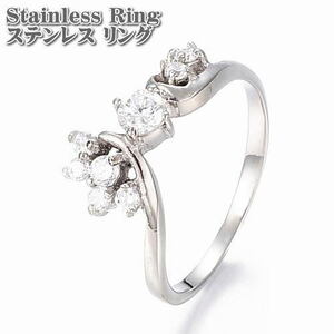  stainless steel ring CZ flower ring 14 number Cubic Zirconia stainless steel ring flower stainless steel CZ silver ring ring 