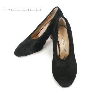 [ regular price 7.1 ten thousand * new goods *39]PELLICO( Perry ko)2863 PATTY is lako fur round tu pumps 8cm heel black WOLF NERO