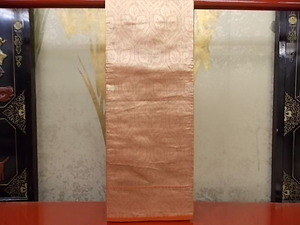 きもの今昔４３３９　西陣織袋帯　正絹レンガ色地　金引き箔たて枠に木立模様