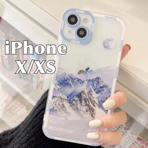 iPhone X / XS ケース スノー マウンテン ホワイト 白 サンセット 雪 山 透明 クリア レトロ スマホ カバー JHCAS