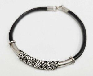  simple silver 925 cow leather bracele 20cm arm wheel breath lock metal . chain exhibition goods 11