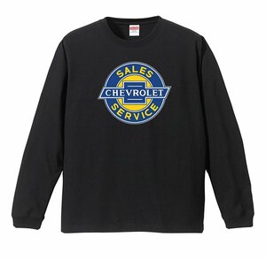 古いシボレーロゴ ロングTシャツ リブ付き 黒 (S/M/L/XL) 長袖 カマロ コルベット エルカミーノ ベルエア インパラ カプリス モンテカルロ