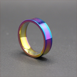 [RING] Titanium Stainless Rainbow Ring チタン ヒート グラデーション レインボー 6mm 平打フラット リング 7号 (4.3g) 【送料無料】