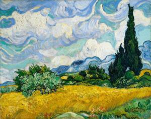 Art hand Auction Brand new Van Gogh's ``Landscape with Cypresses'' special technique high quality printed painting, wooden frame, 3 major features including photocatalytic processing, special price 1980 yen (shipping included) Buy it now, artwork, painting, others