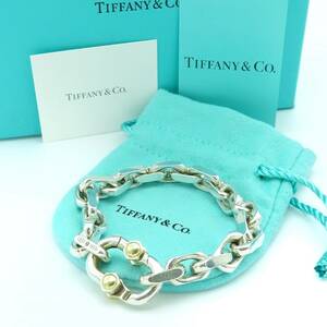極希少 美品 Tiffany&Co. ティファニー メイカーズ ワイド チェーン ミディアム ブレスレット メンズ 750 K18 AG925 コンビ SS45