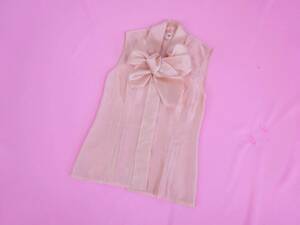 HERMES Hermes bow ribbon silk blouse apricot pi-chi almost new goods 