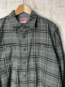 ☆US古着 Wrangler ラングラー ネルシャツ チェック柄 グリーン緑 ブルー青【L】コットン　　　　　◆3592◆