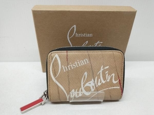 Christian Louboutin PANETTONE COIN PURSE coin case change purse . round fastener car f leather beige Italy made box storage bag equipped 