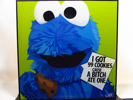 [Nouveau n° 545] Panneau Pop Art Cookie Monster Sesame Street, Ouvrages d'art, Peinture, Portraits