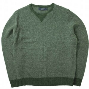 新品 J.CREW ジェイクルー Vガゼット付き ワッフル編みクルーネックニット A9129 M グリーン セーター プルオーバー トップス g7396