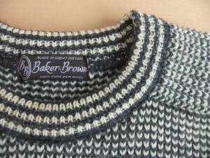 MADE IN GREAT BRITAIN BAKER BROWN 100% BRITISH WOOL PURE NEW WOOL 正方形 セーター 英国製 分厚い 編み物 白黒