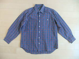 日本製 エーグル サイズL チェックシャツ 紺赤　50%綿 50%ポリエステル AIGLE MADE IN JAPAN SHIRTS 