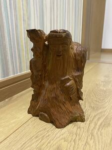 木彫 寿老人 彫刻 木像 七福神 置物縁起物 福禄寿