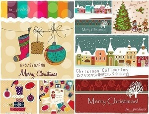 クリスマスコラージュ作製に魅力的なデザイン集　デザイン＆コラージュパーツ DVD2枚組 クリスマス素材集 EPS/SVG 透過PNG