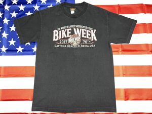 中古美品　made in USA 2017 76th BIKE WEEK DAYTONA BEACH・FLORIDA USA コットンTシャツ HOT LEATHERS製　MEDIUM BLACK