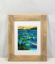 真作 ヘザー・ブラウン アートプリント「sunset swell」画20×25cm 米国作家 ハワイ在住 サーフアート 単純化した構図 色彩豊かな配色 6217_画像1