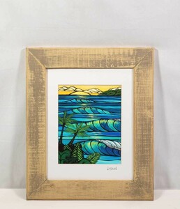 真作 ヘザー・ブラウン アートプリント「sunset swell」画20×25cm 米国作家 ハワイ在住 サーフアート 単純化した構図 色彩豊かな配色 6217