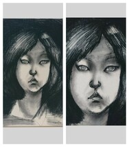 真作 尾松直 1975年パステル 2枚組「女の顔」画寸 48×62cm 神戸市出身 新制作協会 日本美術家連盟 道化の肖像で著名 鋭くもナイーブ 1774_画像3