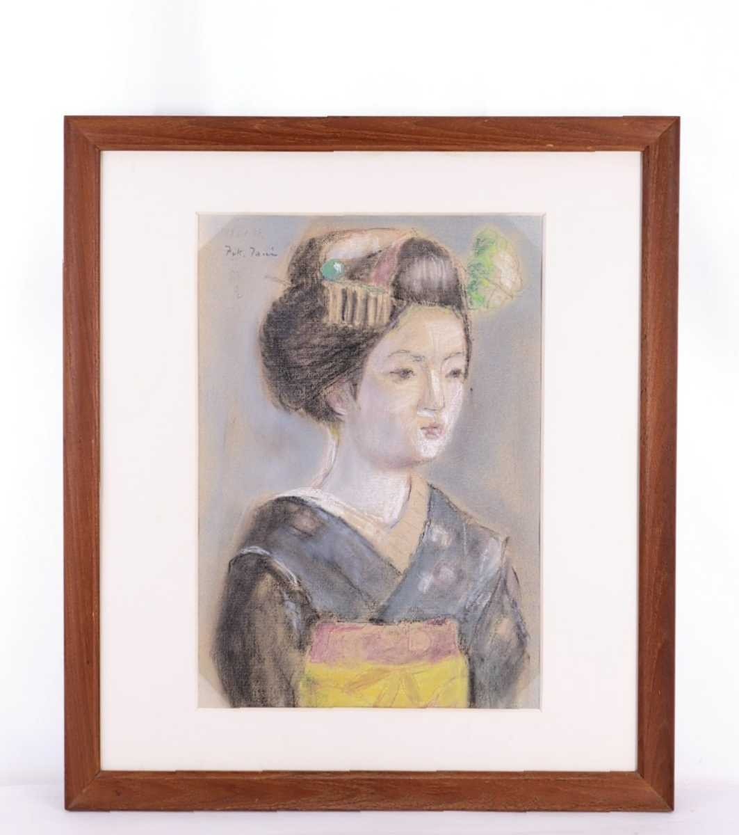 Trabajo genuino de Fukuta Tani., Pintura al pastel tardía Maiko Tamaño: 32 cm x 46 cm Nacida en la prefectura de Osaka, miembro de la Asociación de Arte del Nuevo Siglo, Estudió con Rinsaku Akamatsu., expresión pura e inocente 5005, Obra de arte, Cuadro, dibujo al pastel, Dibujo con crayón