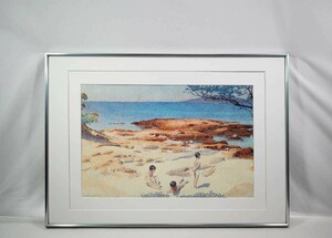 アンリ＝エドモン・クロス オフセット「Beach at Cabasson」画74×48cm 仏人作家 新印象派 密接で規則的に配置の小さな点描1891年作品 5843