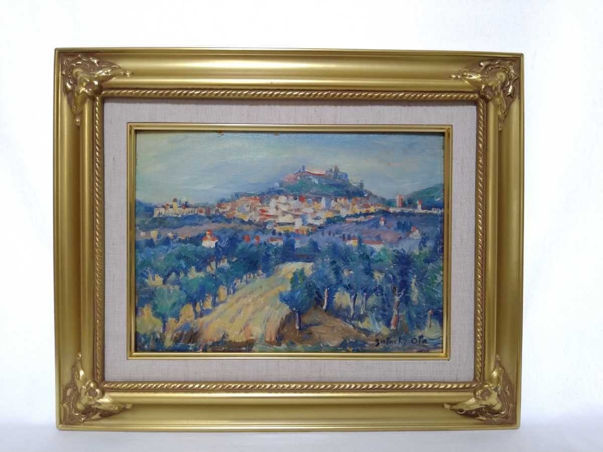 Genuine work by Tetsu Ota Oil painting Old town on a hill Size: 33cm x 23.5cm F4 Born in Kanagawa Prefecture Independent Studied under Juzo Terai Active in the French art world European landscape painting 4237, Painting, Oil painting, Nature, Landscape painting