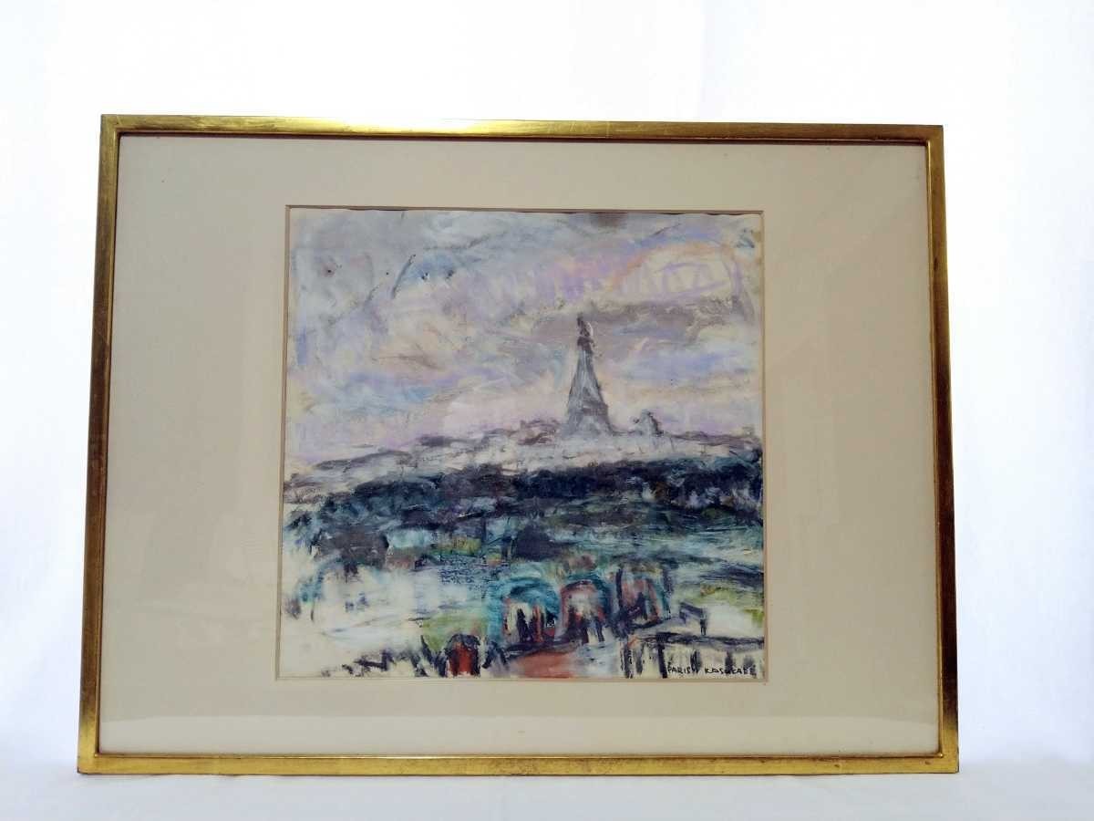 진품 카스카베 히로시 파스텔 PARIS 치수 42cm x 41cm 도쿄 출생 Salon d'Automne 회원 불교 미술계에서 활동 밝은 색상과 분위기 있는 그림 4200, 삽화, 그림, 파스텔 페인팅, 크레용 그림