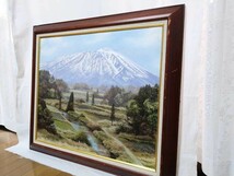 真作 佐田光 大作 油彩「岩手山」画寸 72.5cm×60.5cm F20 岐阜県出身 應美会会員 雄大なる表岩手 大パノラマ全景と麓の田舎集落 3706_画像9