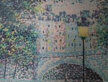 真作 セルジュ・メンジスキー リトグラフ「夜の川岸風景」画寸 55cm×38cm 仏人作家 パリの明るく色彩豊かな点描画 叙情的な作品 3402_画像7
