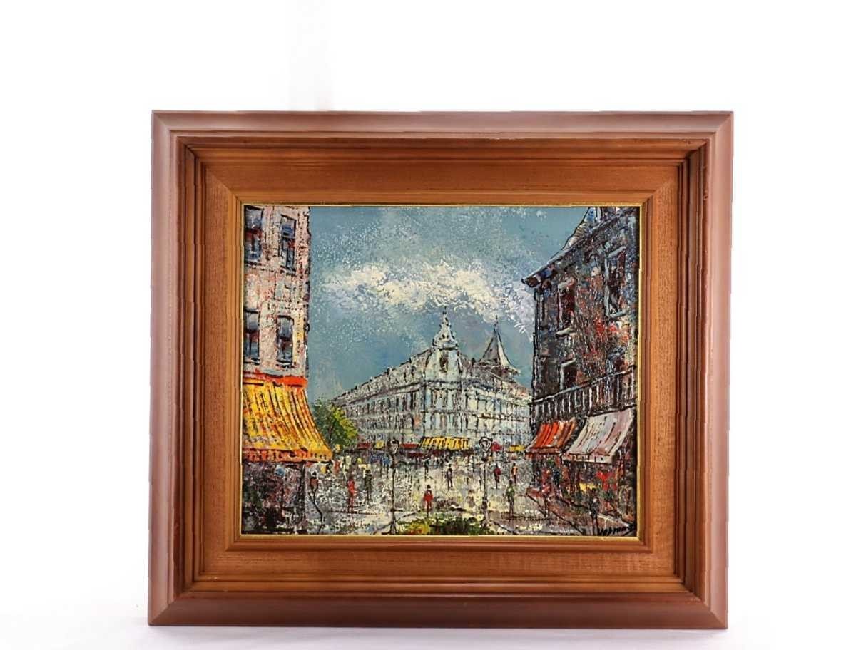 Genuine work by Hopman, oil painting Streetscape of Paris size 45.5cm x 38cm F8, Dutch artist, thick coating, matière, A stately brushstroke A bustling scene with people passing by HOPMAN 5000, Painting, Oil painting, Nature, Landscape painting