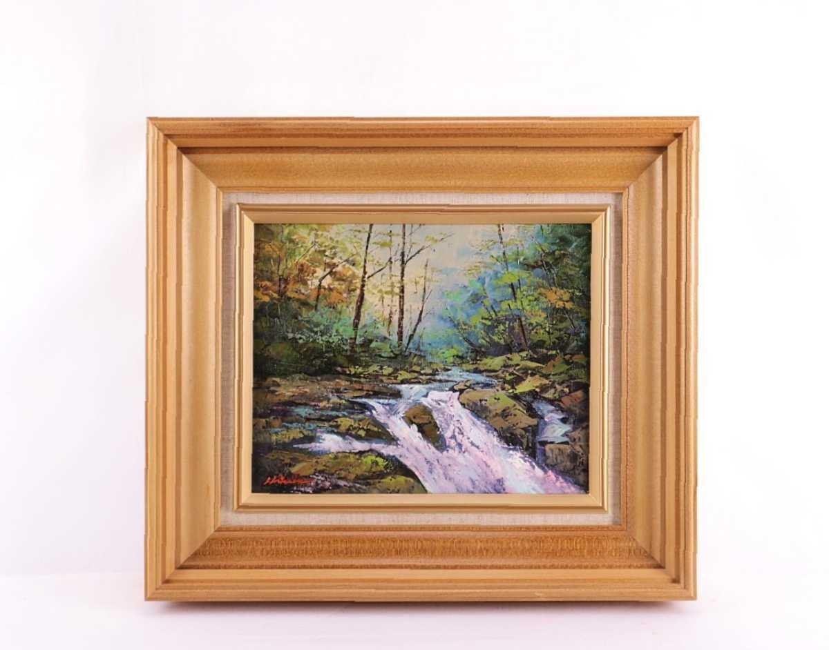 Genuine work by Kazuyuki Hirose Oil painting Kikuchi Valley Size: 27cm x 22cm F3 Born in Tokyo Member of Omikai A famous spot for autumn leaves in Kumamoto Prefecture A powerful clear stream, Natural beauty surrounded by trees 5125, Painting, Oil painting, Nature, Landscape painting