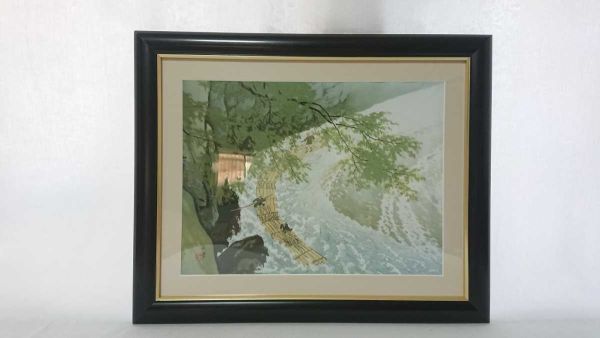 Gyokudo Kawai Offset Four Seasons Landscape Summer Raft Size 31cm x 23cm Born in Aichi Prefecture A master of modern Japanese painting The contrast between the green trees jutting out from the cliff and the rapids is refreshing 2913, Artwork, Painting, others