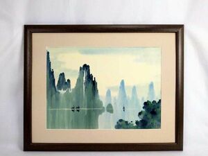 Art hand Auction Trabajo genuino, Pintura en tinta de 1996 Guilin Dimensiones: 51, 5 cm x 37 cm Artista chino, Asesor artístico de la Asociación de Artistas de Guilin, Una obra maestra que da la sensación del lento y suave fluir del tiempo., 4794, Obra de arte, Cuadro, Pintura en tinta