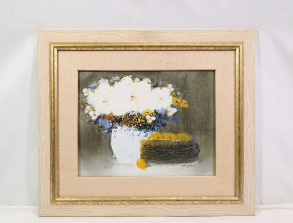 Obra genuina de Kohei Hirayama Pintura al óleo Flores blancas Tamaño: 39 cm x 30 cm Nacido en la prefectura de Gifu Miembro de Keibikai Trabajo floral popular Flores blancas muy lindas con pinceladas y colores suaves 5583, Cuadro, Pintura al óleo, Naturaleza muerta