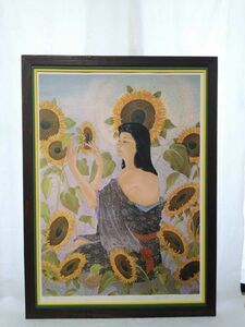 Art hand Auction Authentisches Werk von Muramasa Kudo, großer Siebdruck „Sonnenblume, Maße: 67 cm x 92 cm, Leben in den Vereinigten Staaten, einzigartiger Stil, der Kalligraphie und Malerei kombiniert. Zarte und bedenkenlose Linien 3835, Kunstwerk, drucken, Siebdruck