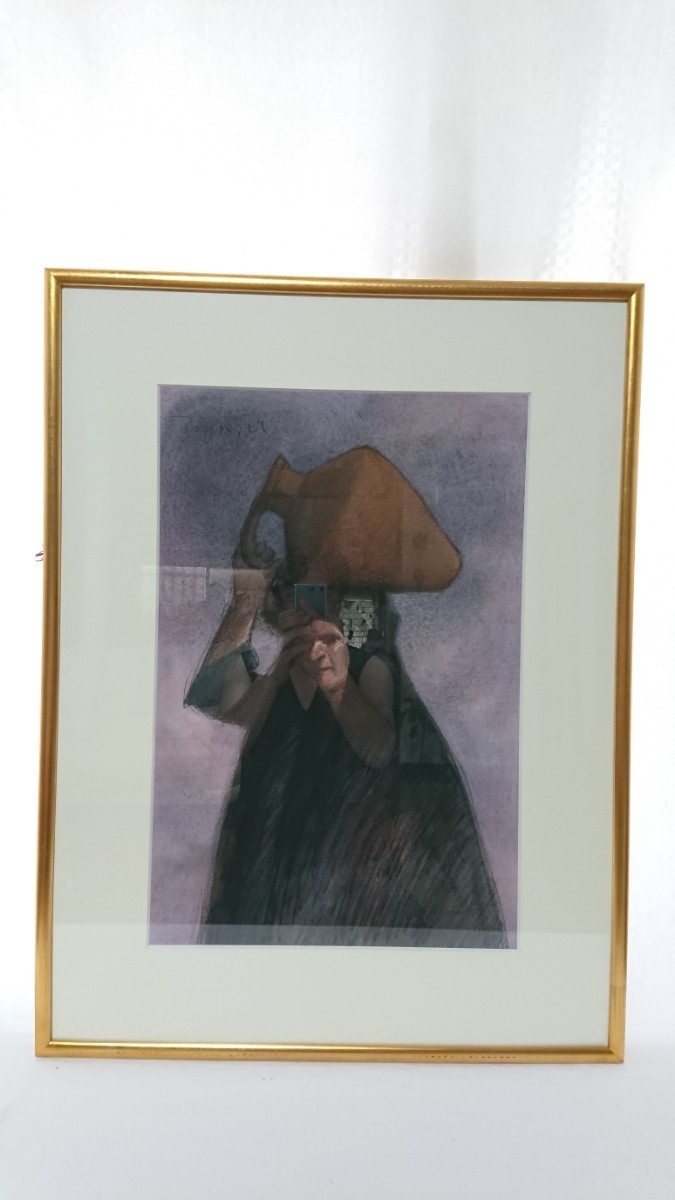 Shinsaku Tokio Ujiie 1985 Pastell Catching Water Abmessungen: 36 cm x 54 cm Geboren in der Präfektur Hiroshima Lebt in Spanien Aktiv in der Einzeltafelmalerei Spezialisiert auf das Zeichnen von Figuren in Volkskostümen 1561, Kunstwerk, Malerei, Pastellmalerei, Buntstiftzeichnung