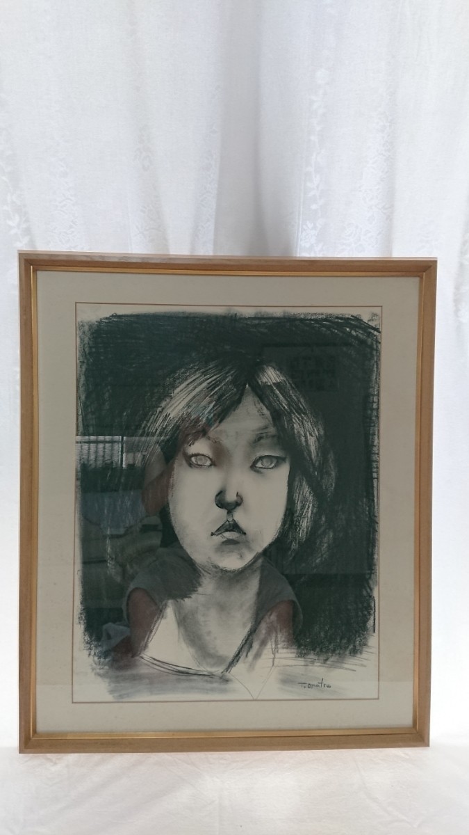 Authentic work by Nao Omatsu, 1975, pastel, set of two, Woman's Face, size 48 x 62 cm, born in Kobe, Shinseisaku Association, Japan Artists Association, famous for his portrait of a clown, sharp yet naive, 1774, Artwork, Painting, Pastel drawing, Crayon drawing