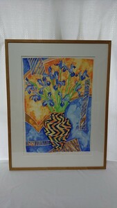 真作 タニヤ・ショート 1991年大判シルクスクリーン「IRISES」画54×76cm 英国人作家 自由で直感的な筆致 色鮮やかファンタジー溢れる 1133