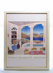 トーマス・マックナイト 1991年オフセット「ARIZONA DESERT PATIO」画 41×36cm 米国作家 シンプルな構図 パステル調 鮮色彩で開放感 4776