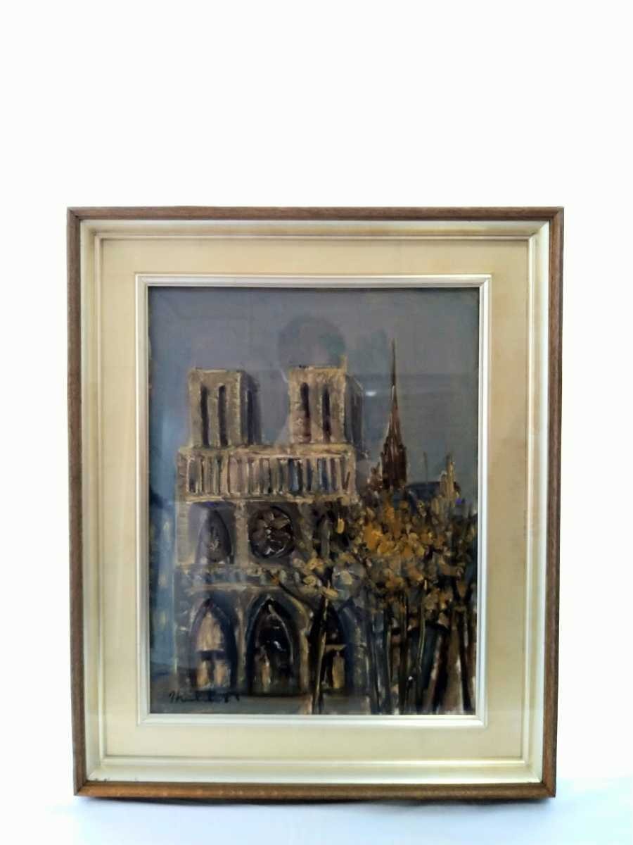 Genuine work by Mori Dori Oil painting Autumn at Notre Dame 41 x 53 cm P10 Born in Dalian Independent Art Association Sakamoto Shigesaburo Studied under Hirazawa Kinosuke Colored trees and temple in front of the square 4516, Painting, Oil painting, Nature, Landscape painting