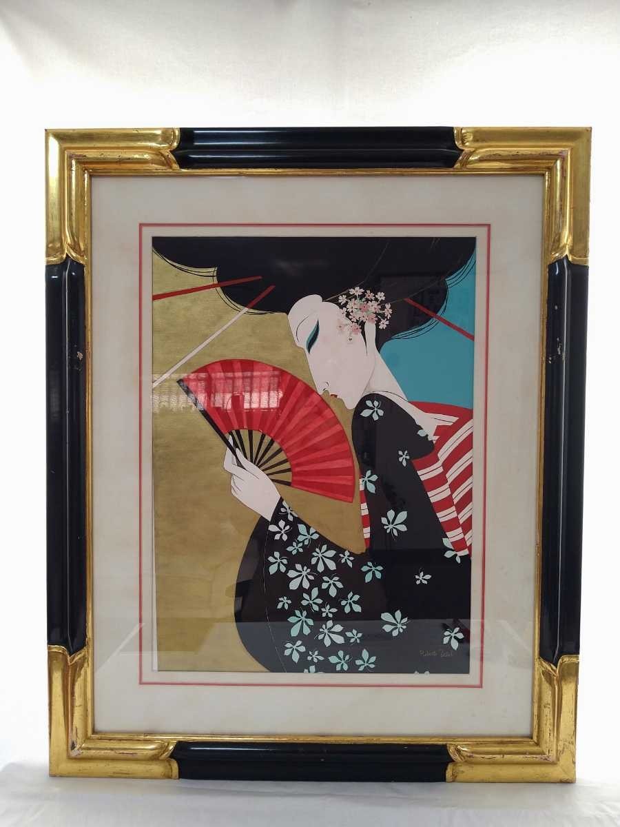 정품 Roberto Tortoli 아크릴 스마일 사이즈 45cm x 61cm P12 아르 데코 스타일 그림 전문 이탈리아 예술가 Japonism 3594의 걸작, 삽화, 그림, 아크릴, 깊은 상처