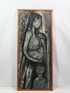 Art hand Auction Подлинная работа Харуко Хираты. 1974 г. Крупномасштабная японская картина. Хранится у моей сестры. Размеры: 38 см x 91 см. Родился в префектуре Исикава. Основатель Созо Бидзюцу Кай., Почетный член Взгляд старшей сестры впечатляет 5736, рисование, Японская живопись, человек, Бодхисаттва