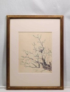 佐藤太清 原色刷素描 オフセット「花～千鳥紅梅」画寸 31cm×37cm 京都府出身 日本芸術院会員 花鳥画と風景画を融合させた画風を確立 5458