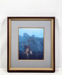 青木大乗 1980年頃ナルミ陶板「朝靄の中之島」画 23×29cm 大阪府出身 大日美術院 画伯令嬢を背景にドビエントカラーで心像画的に描く 6088