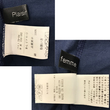 中古 古着 プレジール Plaisir Femme レディース チュニック トップス 七分袖 Tシャツ カットソー サイズM-L フリーサイズ ネイビー_画像3