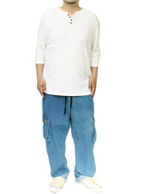 【新品】 XL ホワイト 7分袖 Tシャツ メンズ 大きいサイズ ヘンリーネック 無地 ランダム テレコ素材 ストレッチ カットソー_画像2